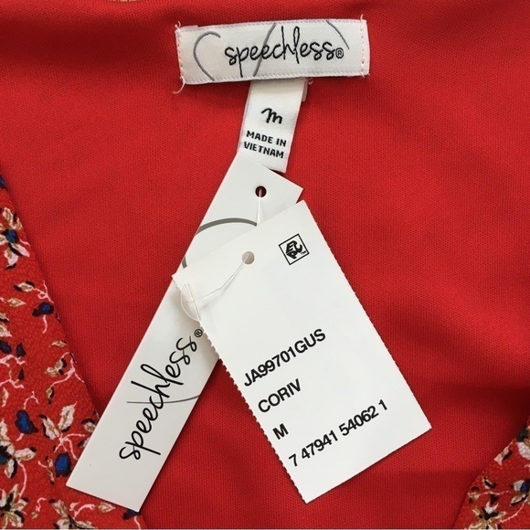 Speechless Boho Orange Floral V-neck short Puff Sleeve A-line Mini Dress - Picture 11 of 16